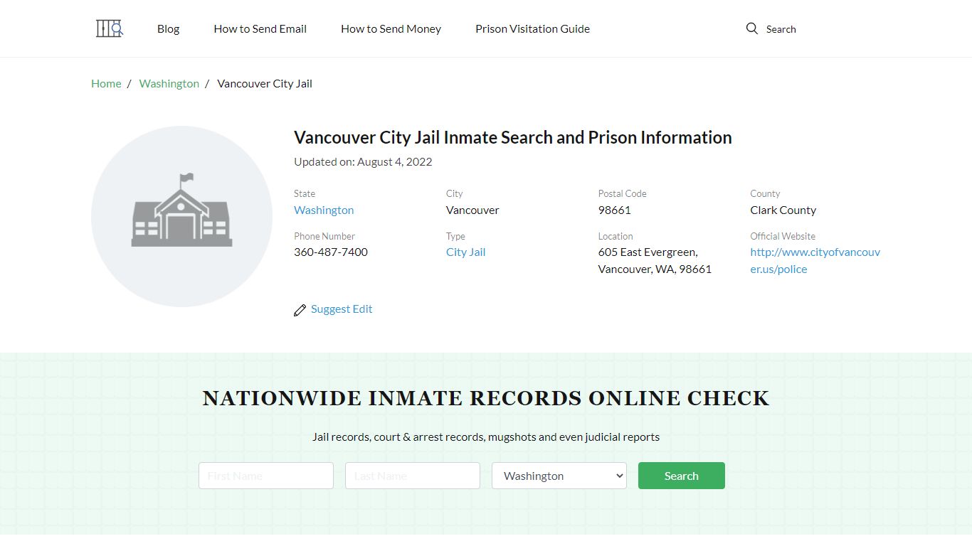 Vancouver City Jail Inmate Search and Prison Information